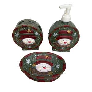 Snowman Bath Ceramic Bath Decor Christmas Set Toothbrush Dispenser Soap Dish
